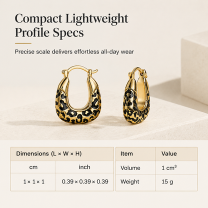 Vintage Leopard Print U-Shaped Huggie Hoop Earrings—Lightweight, Gold, Limited Edition!