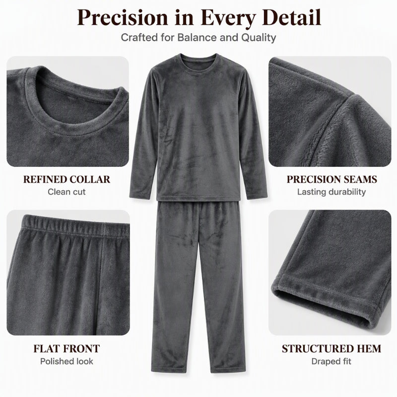 🌙 All-Night Warmth, Soft Velvet Feel | Men's Cozy Thermal Velvet Pajama Set🔥